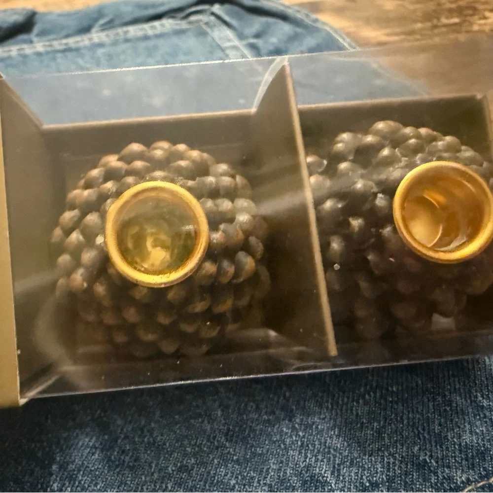 Williams Sonoma Pinecone Tiny Taper Candle Holders - Brown
